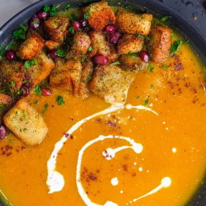 Turmeric Spiced Butternut Squash Soup With Zaatar Croutons