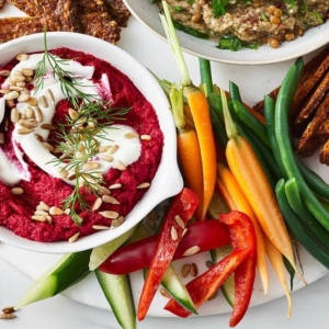 Roasted beetroot hummus with yoghurt and dill