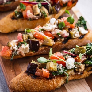SIMPLE EGGPLANT BRUSCHETTA WITH TOMATOES AND HERBS