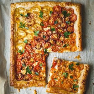EASY TOMATO AND HERBED CHEESE PUFF PASTRY TART