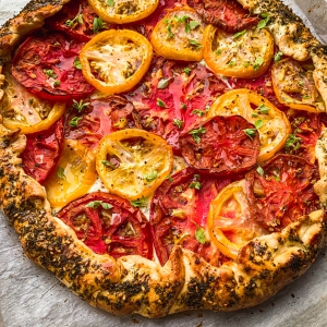 Heirloom Tomato Galette with Herbed Cheese and Za'atar